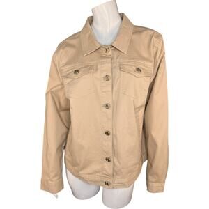 Joan Rivers Signature Twill‎ Button-Front Jacket Latte Large NWOT